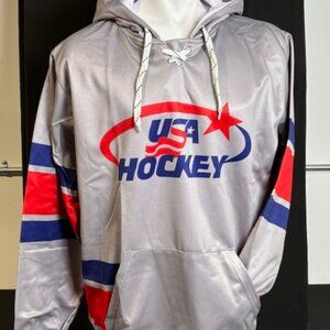USA Hockey Hoodie Gray with Red and Blue Stripes